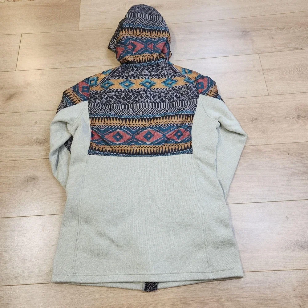 Burton Embry Jacket Womens Large Beige Aztec Southwestern Hooded Full Zip Fleece